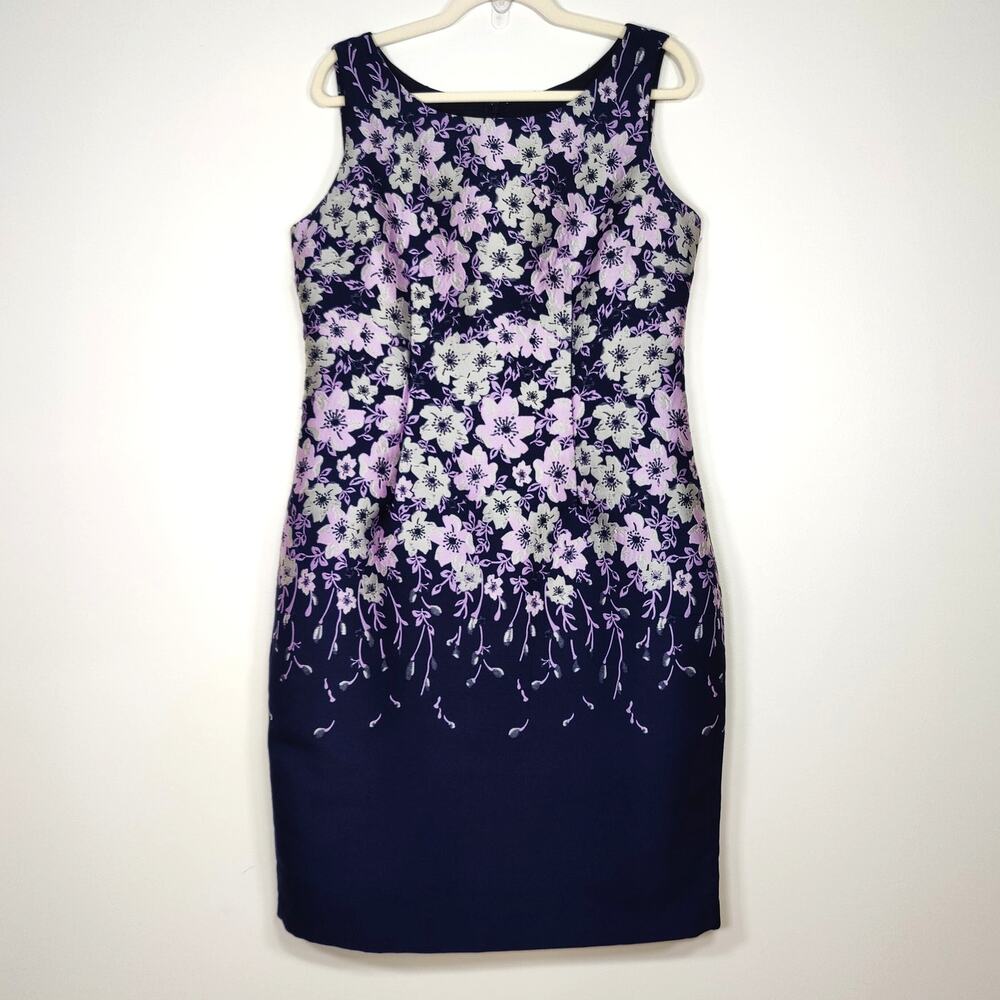 Talbots Navy Floral Sheath Dress 10 Sleeveless Career Office Siren Chic Wiggle